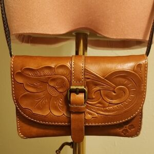 Patricia Nash Tan Embossed Leather Crossbody Bag